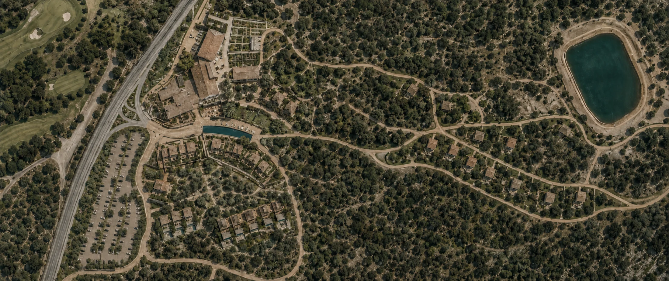 Top-down masterplan of a golf, hospitality and residential estate